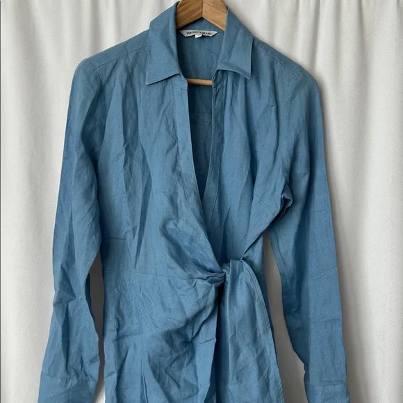 Veronica Beard Sky Blue Linen Long Sleeve Shirt Dress **Size 6** 🌸🌸 - Picture 3 of 6
